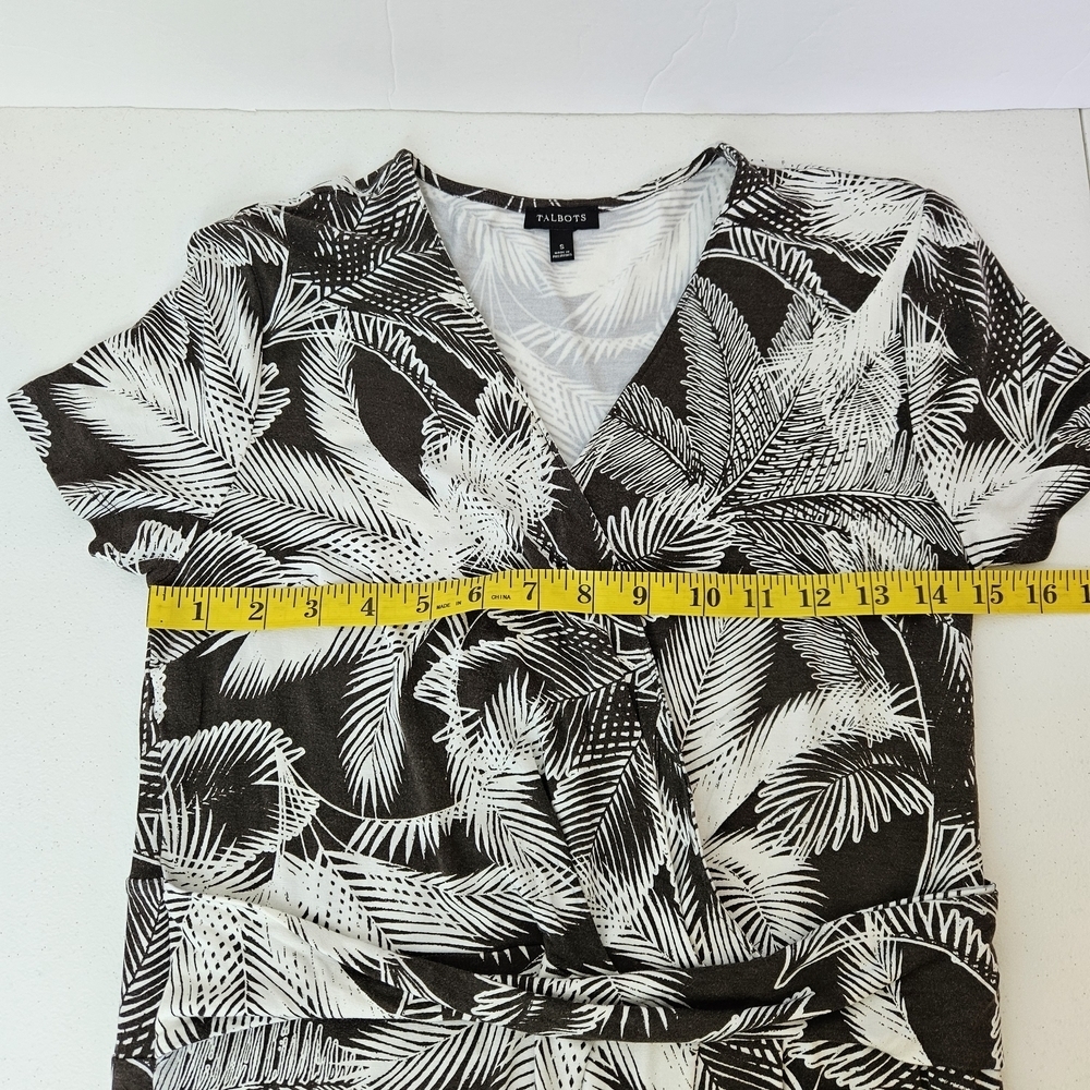 Talbots Mock Wrap Tropical Short Sleeve Dress Sz S Brown White - Picture 6 of 8